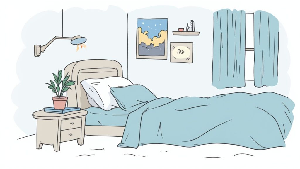 Une personne dormant paisiblement sur le côté, un bouchon d'oreille discrètement visible dans son oreille.