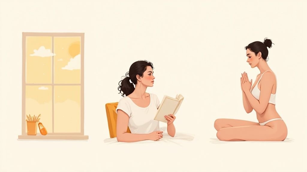 Une personne lit un livre avant de dormir, illustrant une routine de sommeil relaxante