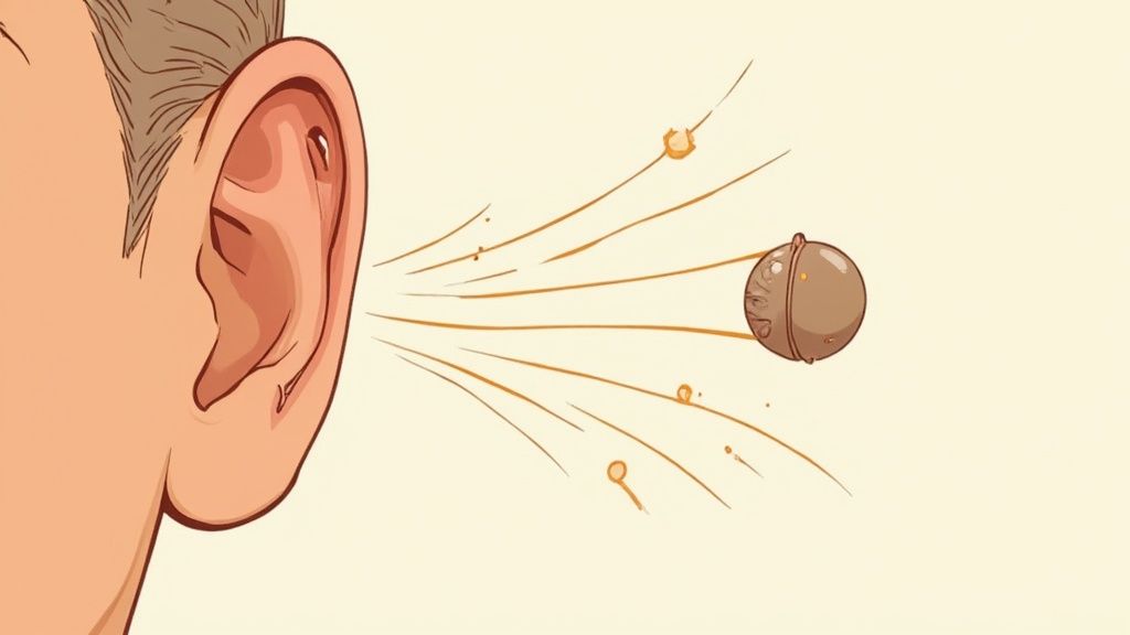 Schéma illustrant comment un bouchon d'oreille bloque les ondes sonores avant qu'elles n'atteignent le tympan