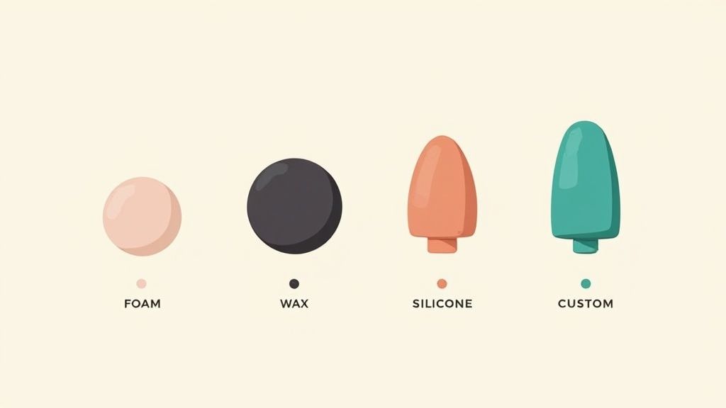 Personne choisissant parmi différents types de bouchons d'oreilles