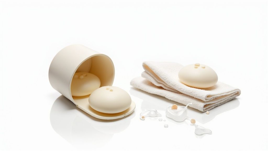 Personne nettoyant délicatement ses bouchons d'oreilles réutilisables avec de l'eau et du savon