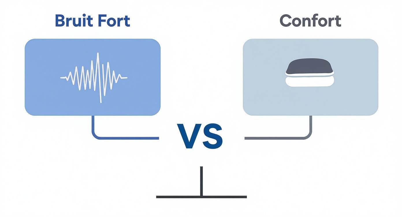 Comparaison entre protection auditive Bruit Fort avec ondes sonores et Confort avec coussin pour dormir