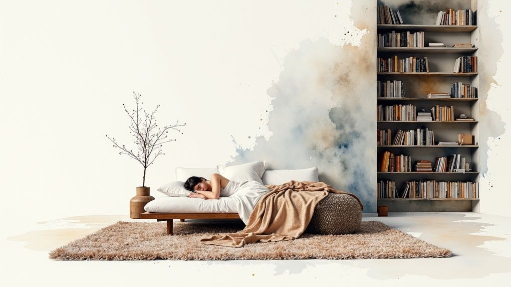 Rideaux épais et un tapis moelleux dans une chambre bien aménagée