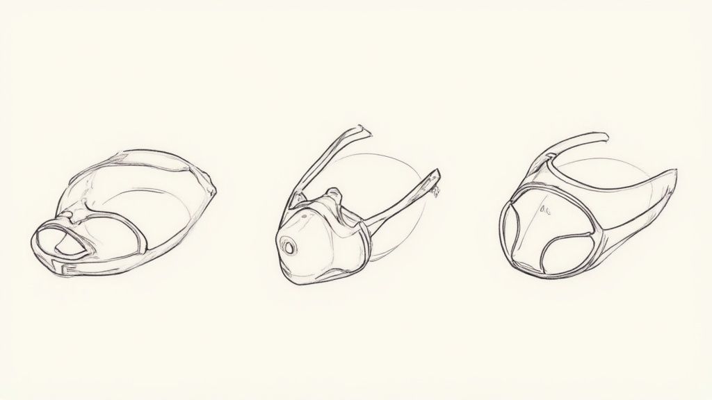 Divers accessoires anti-ronflement tels que des bandelettes nasales et une orthèse mandibulaire, bien disposés.