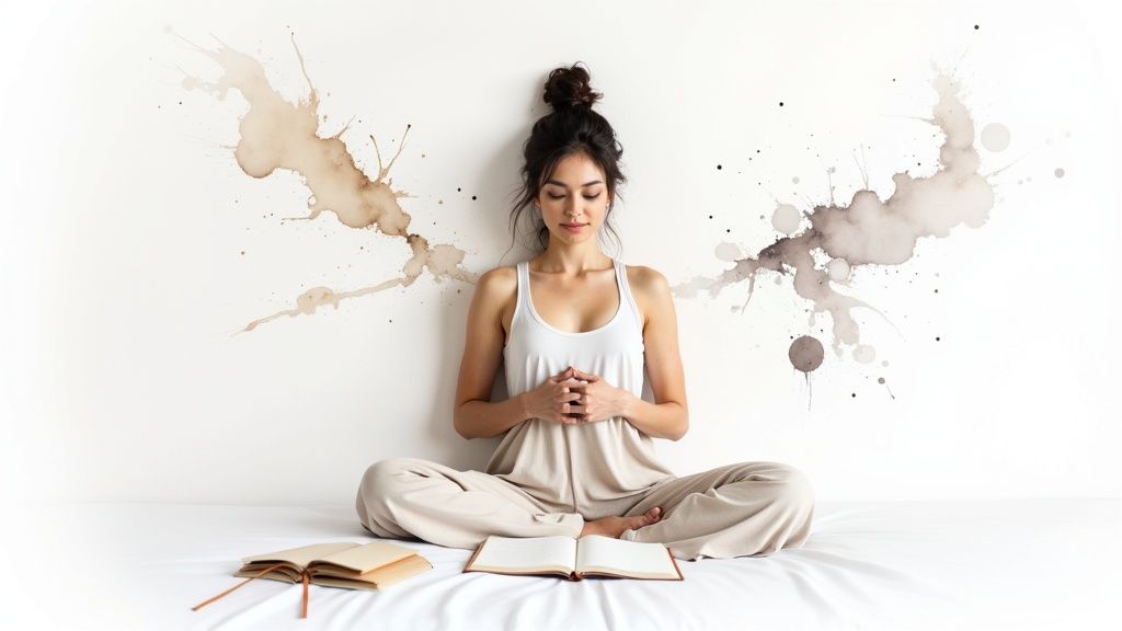 Une chambre à coucher calme et ordonnée, optimisée pour le sommeil, avec un lit confortable et une lumière douce.