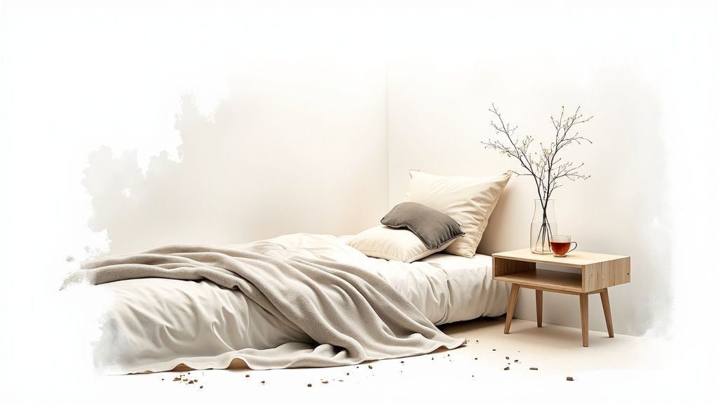 Une chambre à coucher calme et ordonnée, propice au sommeil