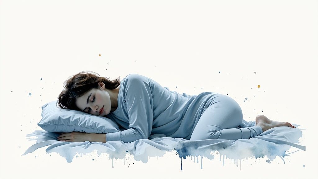 Personne dormant paisiblement dans un lit confortable et bien éclairé