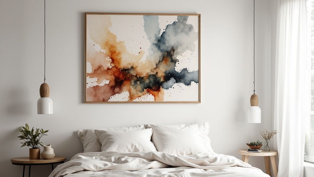 Panneaux acoustiques hexagonaux de couleur grise et jaune installés sur un mur de chambre