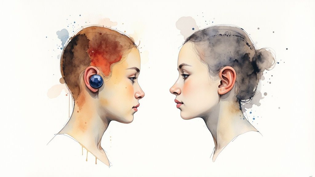 Professionnel utilisant des bouchons d'oreille sur mesure dans un environnement de travail bruyant.