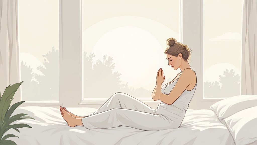 Une personne méditant dans un environnement calme pour apaiser ses acouphènes.