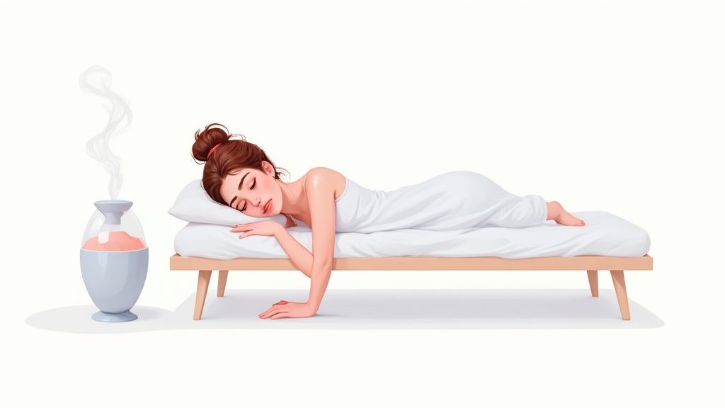 Personne dormant paisiblement sur le côté dans une chambre confortable