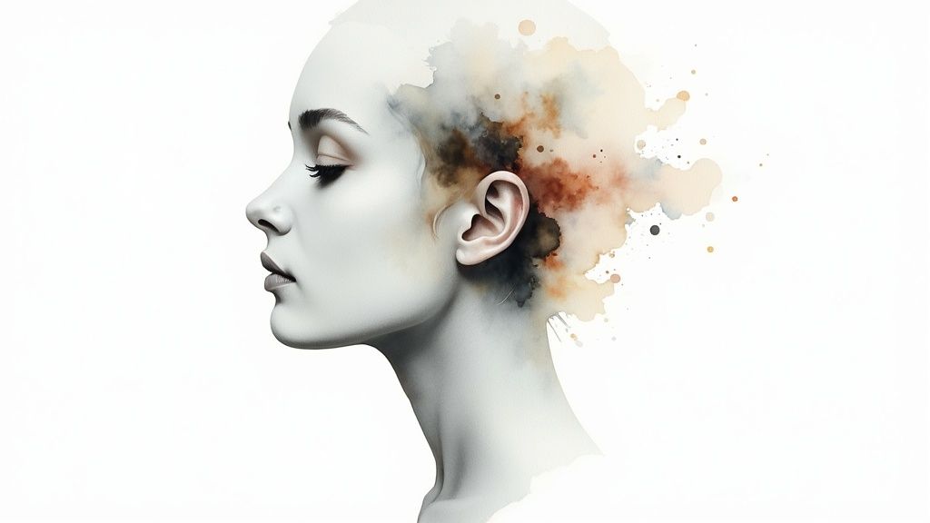 Personne mettant des bouchons d'oreilles pour se protéger du bruit