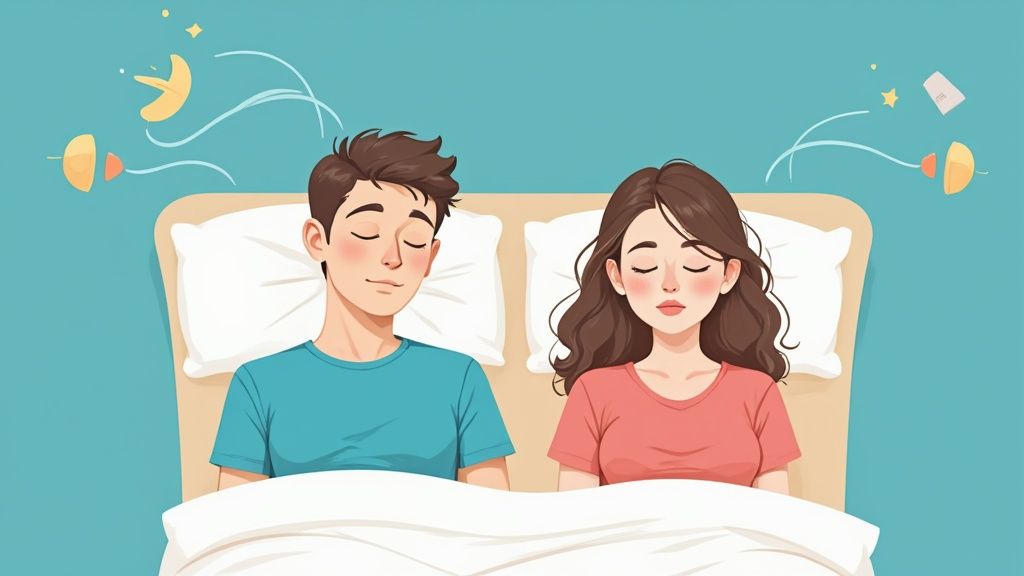 Une personne nettoie délicatement ses bouchons d'oreilles réutilisables avec un chiffon doux.