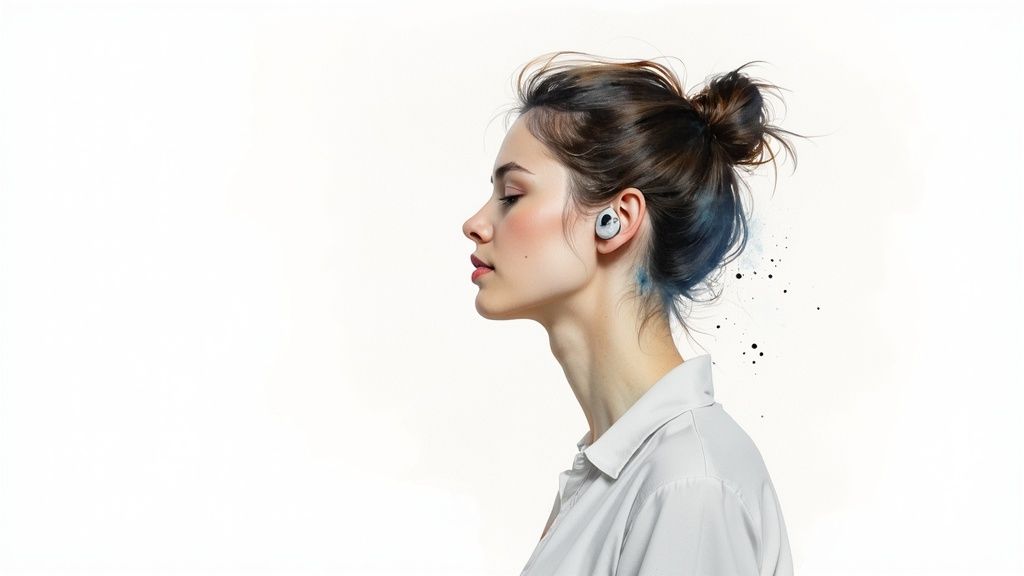 Une personne dormant paisiblement dans un lit confortable avec des bouchons d'oreilles.