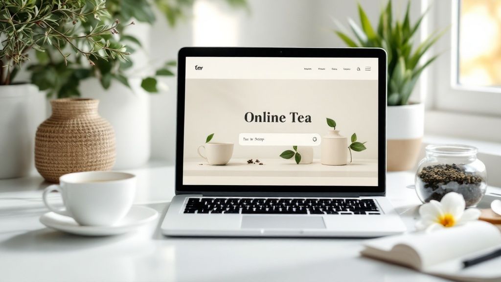 A scoop of loose leaf tea being held over a white bowl