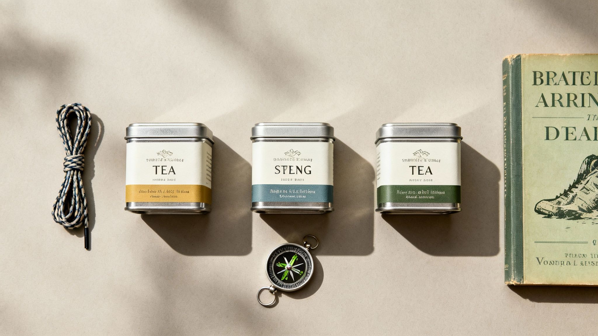 A person's hands carefully selecting a type of loose-leaf tea from several open containers on a wooden table.