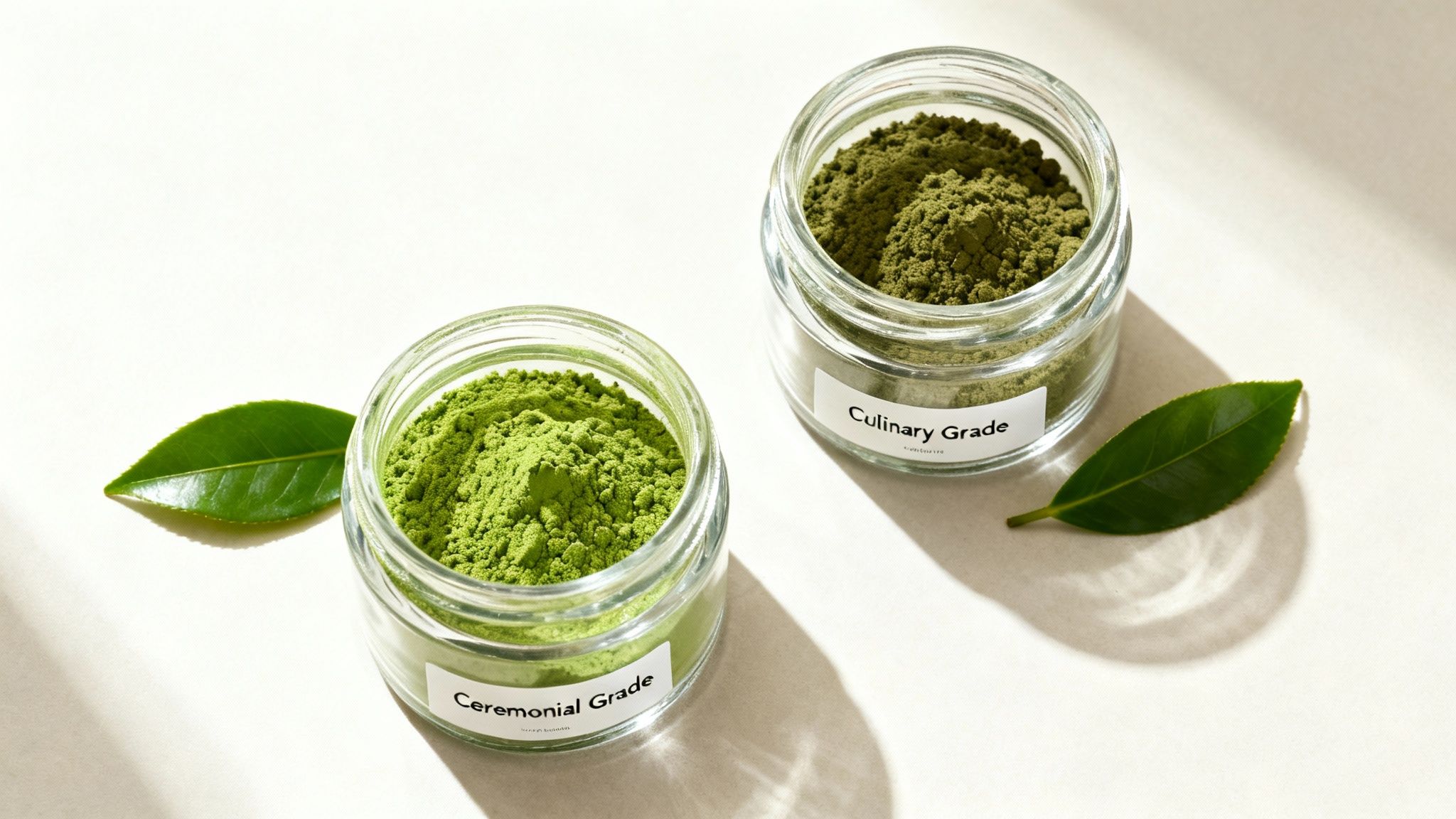 Vibrant green matcha powder being sifted into a traditional tea bowl.