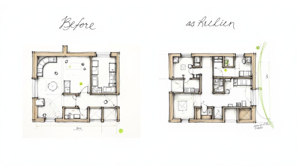 Architects reviewing a Scan to BIM model of an existing building on a tablet at a construction site