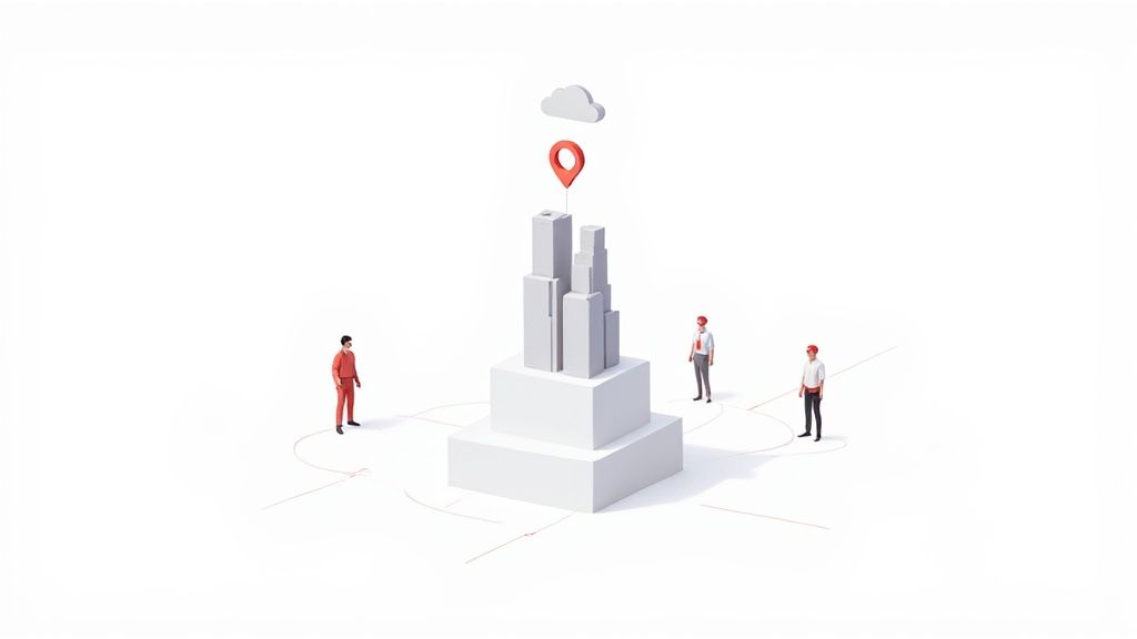 A team of architects and engineers collaborating around a digital building model on a large screen, demonstrating effective BIM communication.