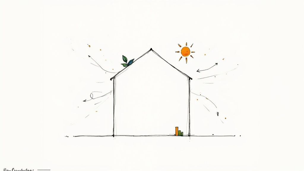 A BIM model being used for a solar analysis, showing sun and shadow patterns on a building's facade to optimize energy performance.