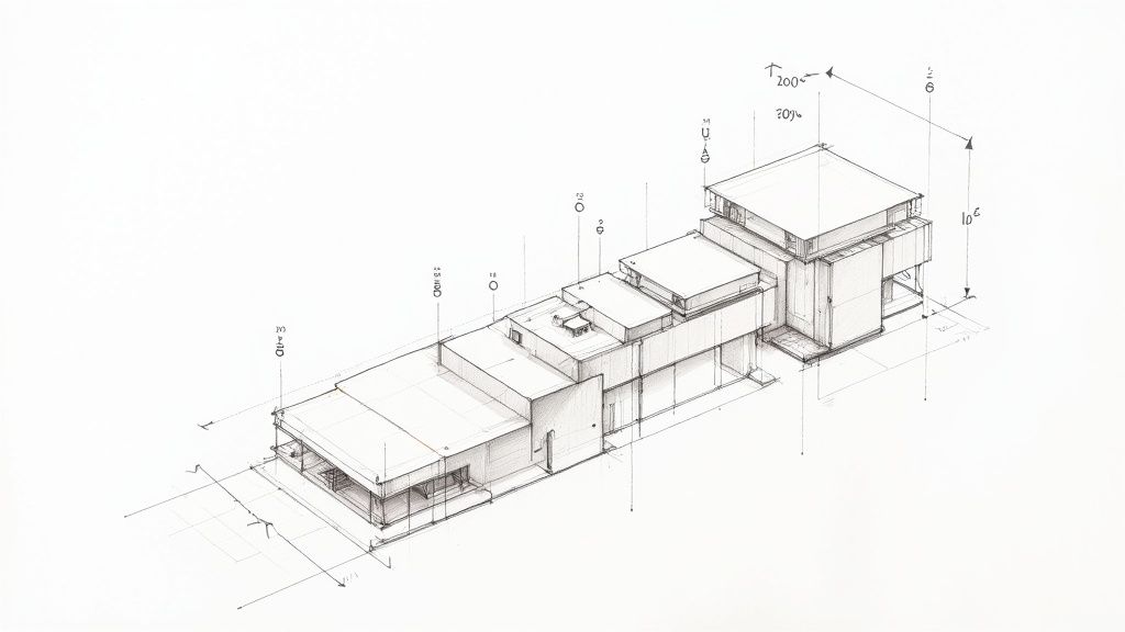 Architects discussing LOD specifications over a digital blueprint in an office setting