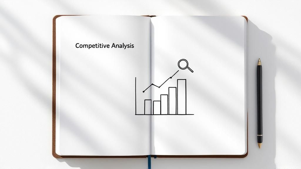 A person at a desk analyzing charts and data on multiple screens, representing the process of building a competitive analysis framework.