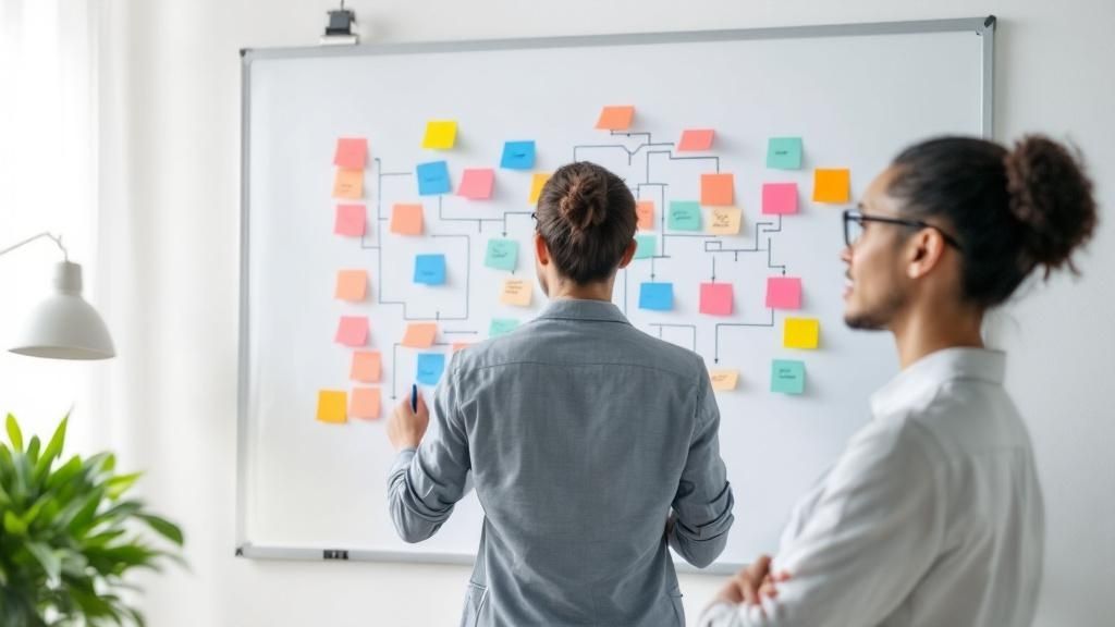 People collaborating on a whiteboard