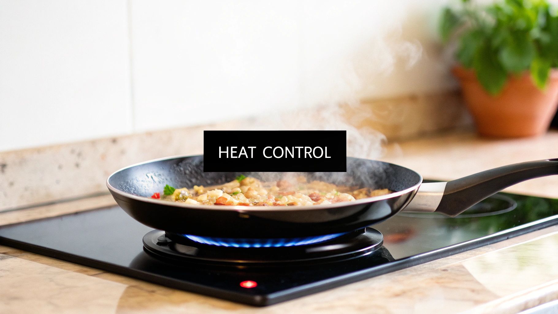 A person testing a cooking pot for induction compatibility with a magnet
