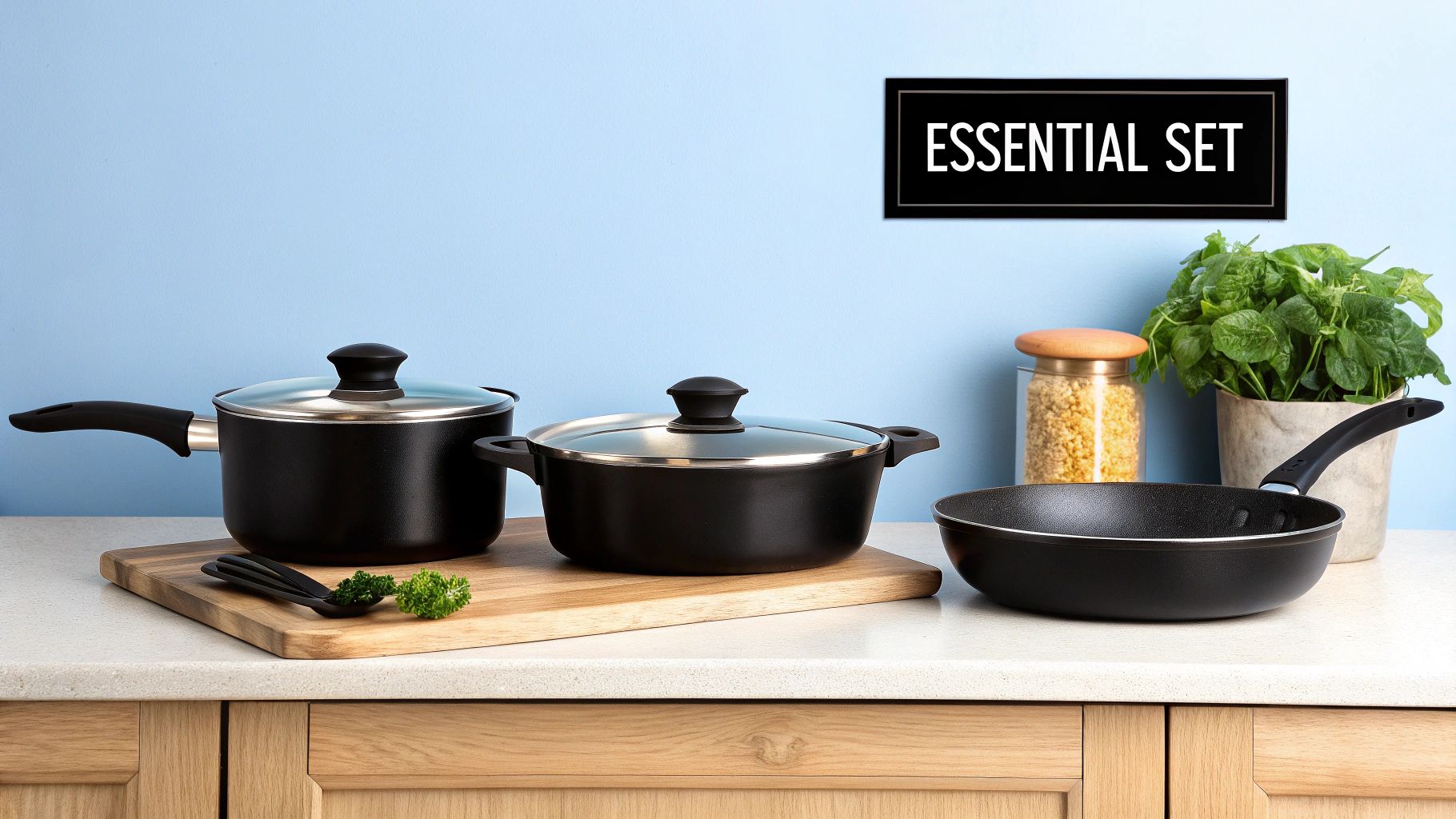 A person cooking with a pot and pan set