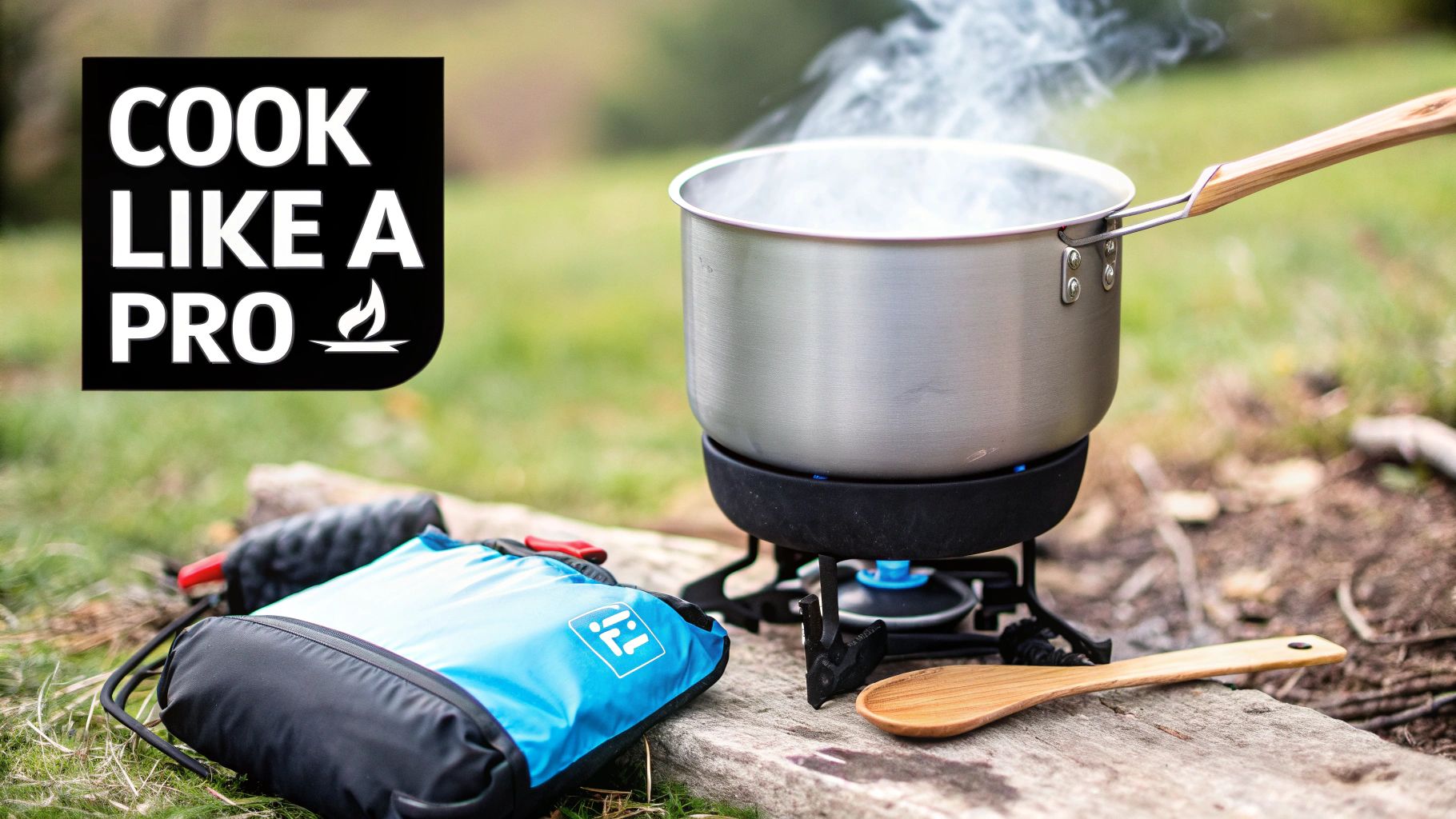 Person cooking on titanium camping cookware over a stove