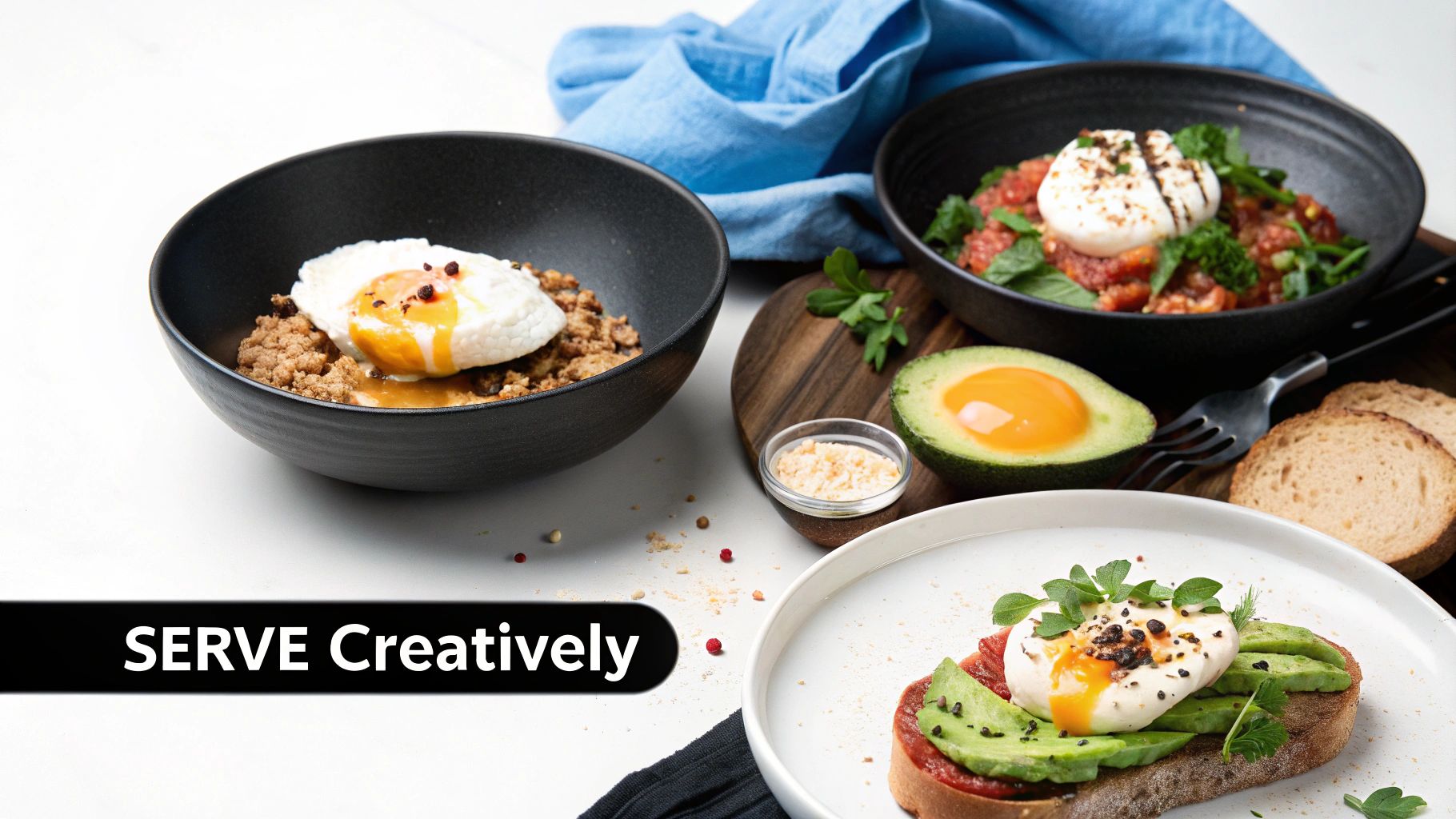 A poached egg served on top of a vibrant grain bowl.