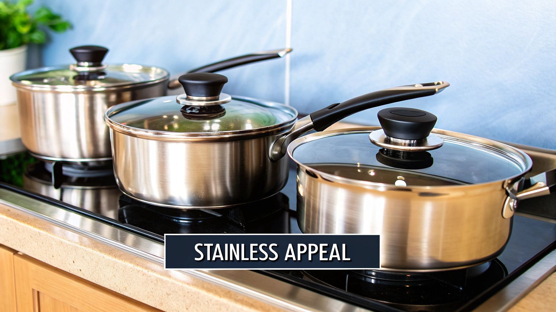 A close-up of a stainless steel pan being used to cook vegetables on a stove.