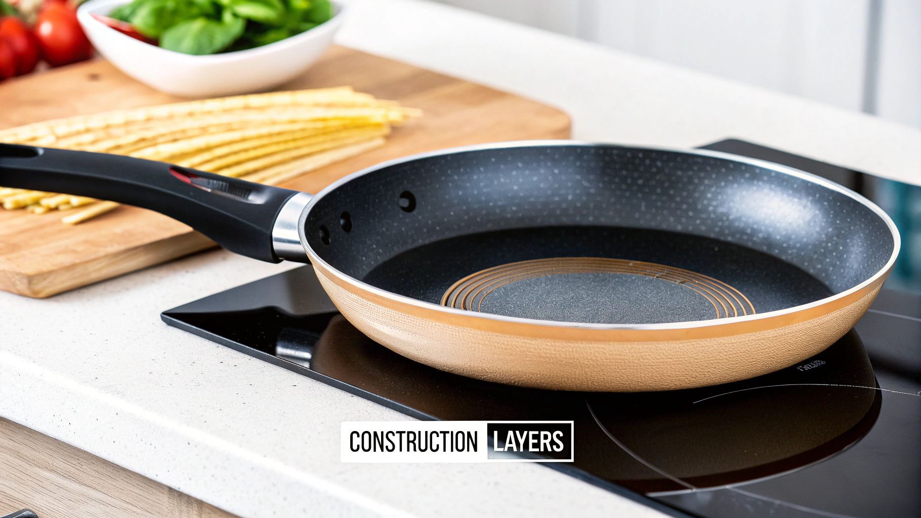 Close-up of a titanium pan's textured surface