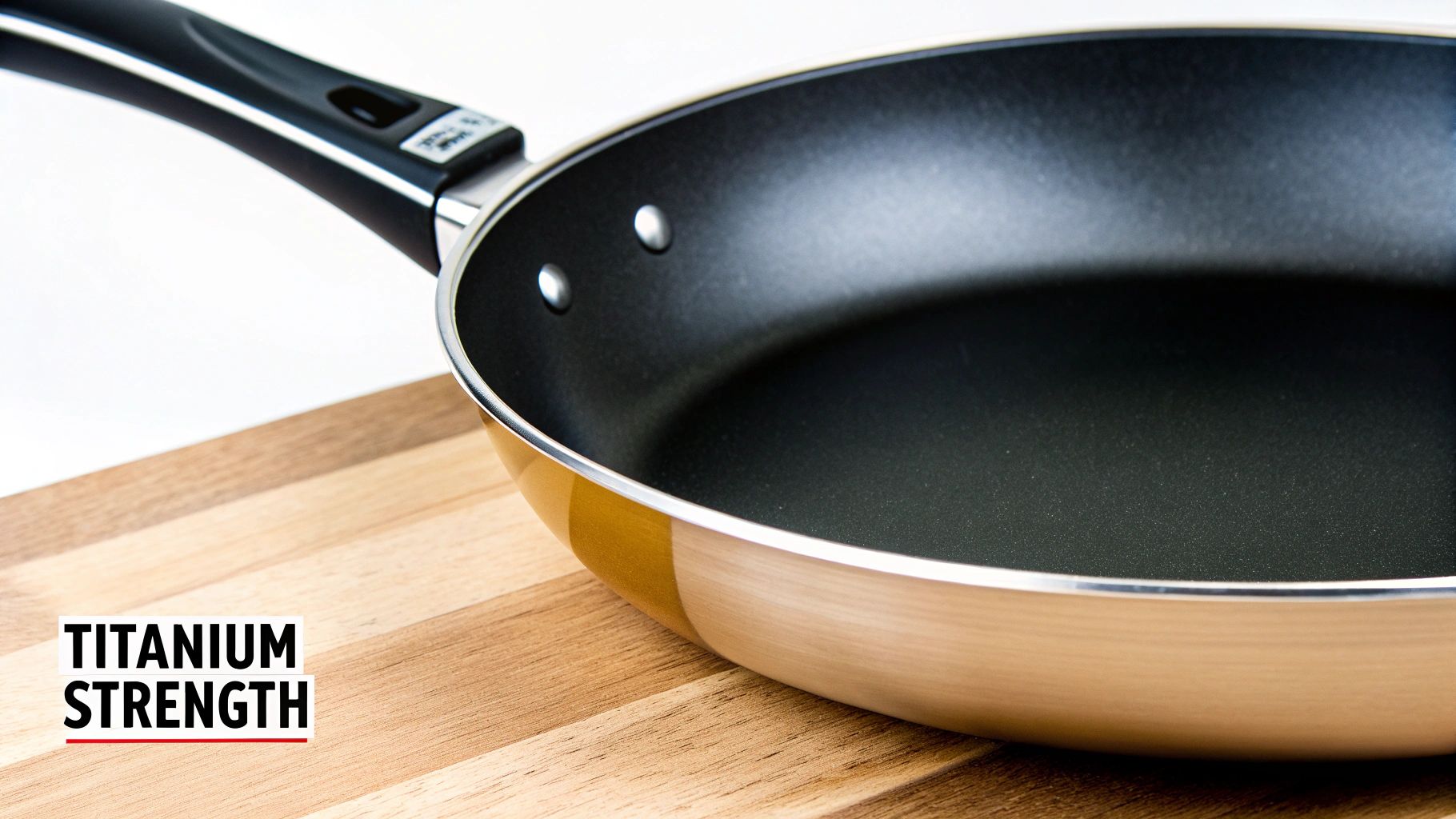 A high-end titanium non-stick pan being used to cook salmon