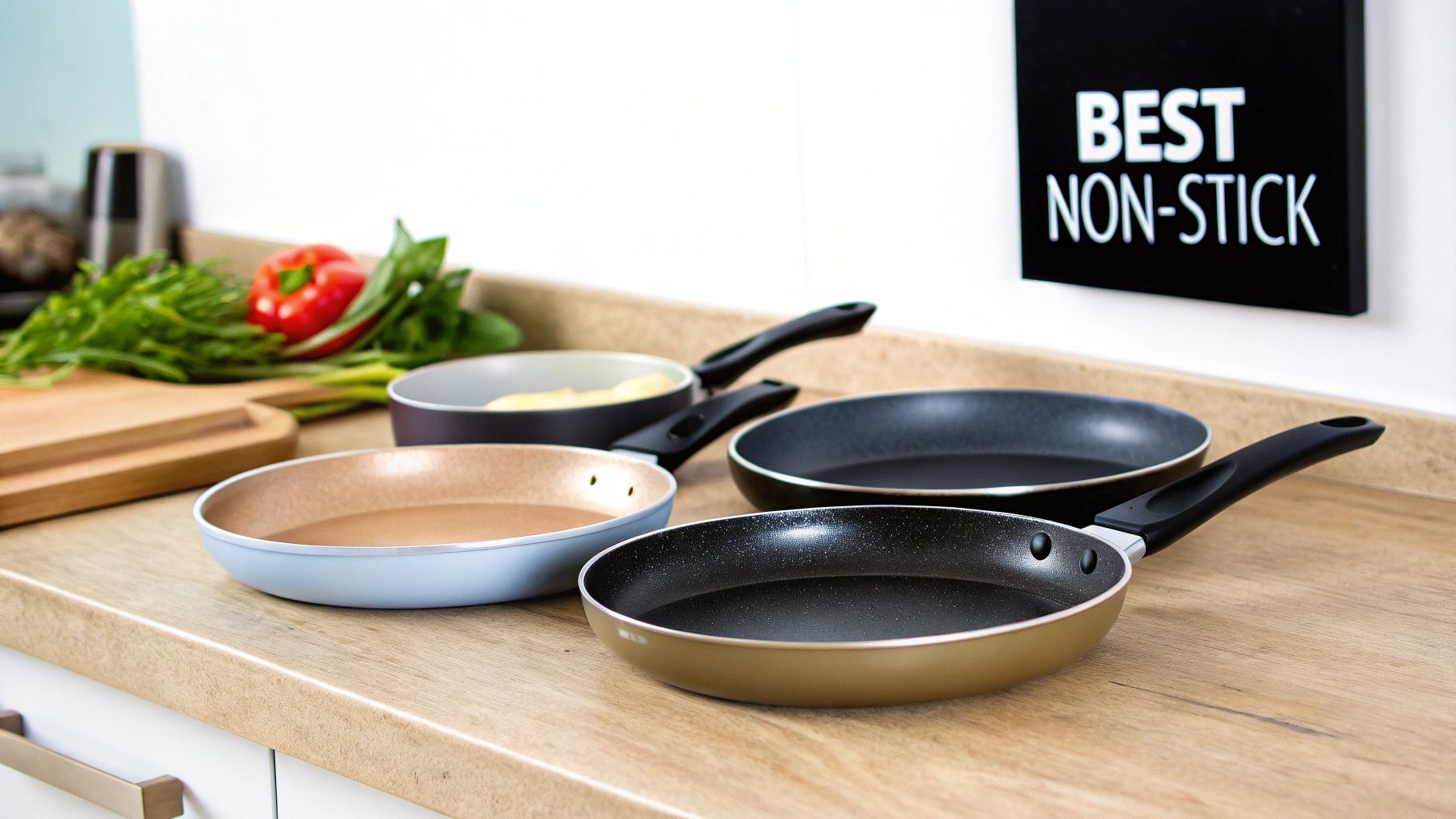 Various frying pans with different coatings
