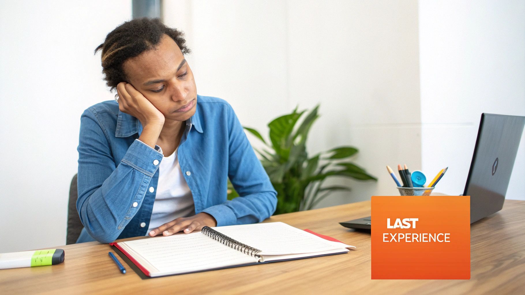 A customer discovery interview in progress, with one person listening intently as the other describes a past experience