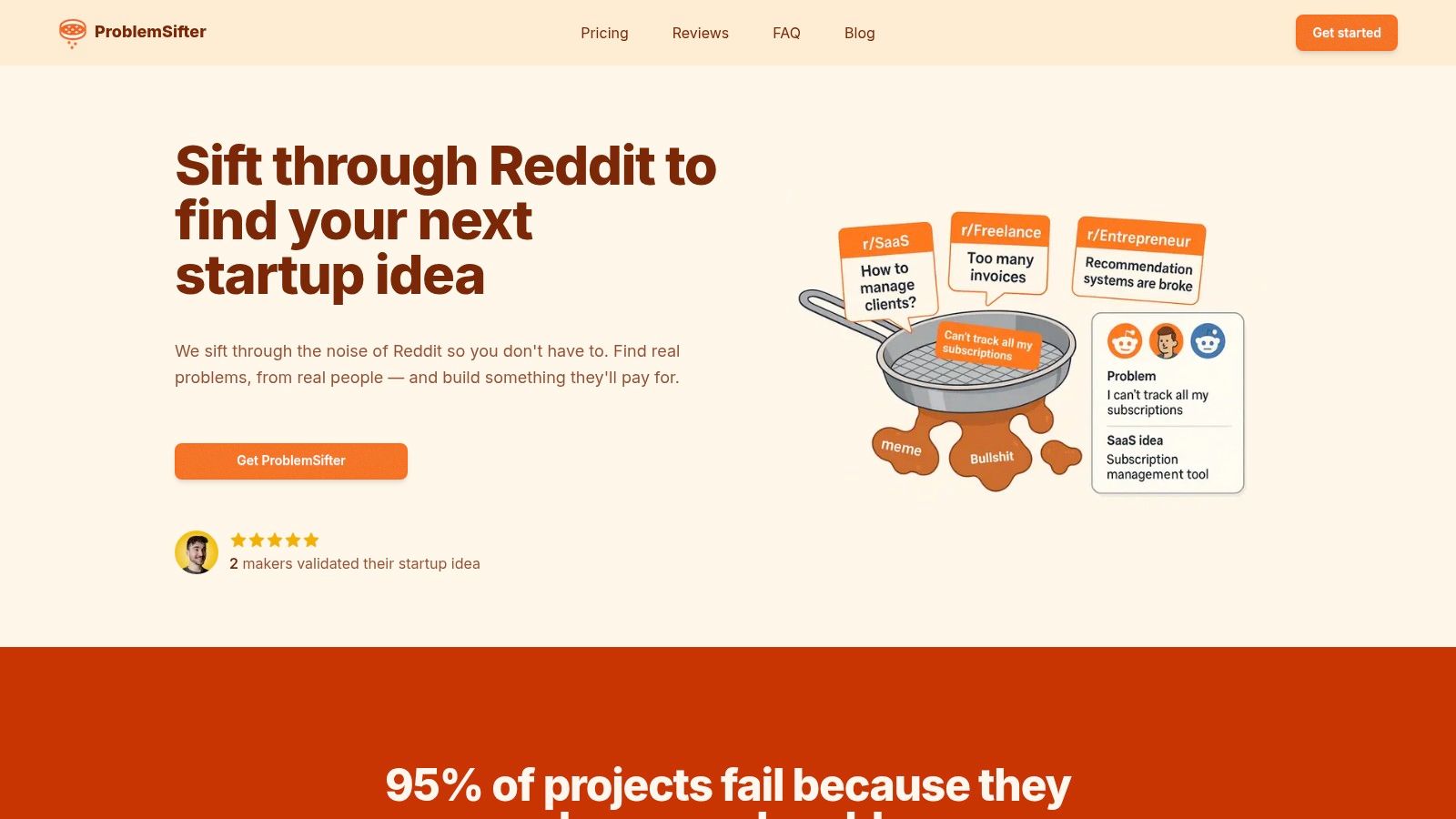 ProblemSifter analyzing Reddit discussions for startup ideas