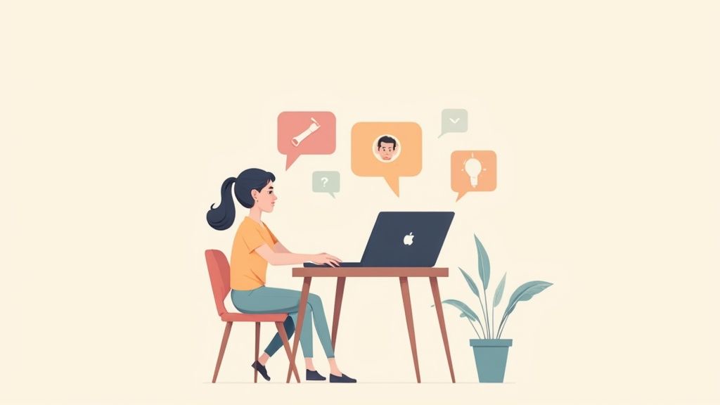 A person participating in an online group therapy session from their laptop, looking engaged and comfortable.