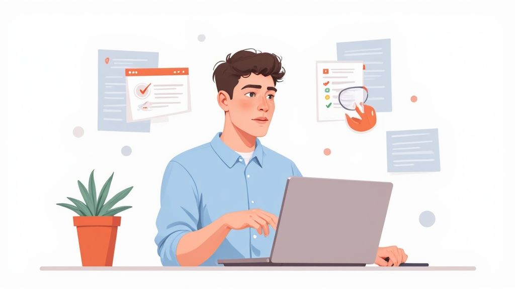 A person sitting at a desk with a laptop, looking engaged in a video call with a healthcare professional, conveying the process of a virtual ADHD assessment.