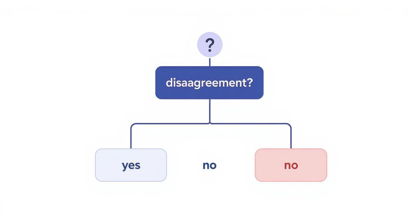 Flowchart diagram showing disagreement question with two response branches labeled yes and no