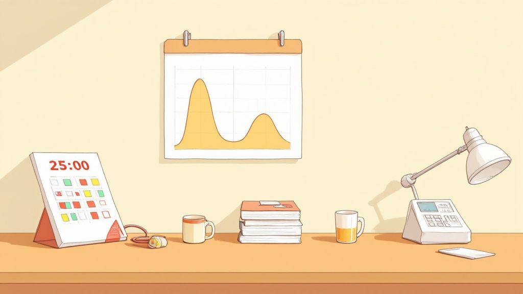 A student studying at a desk with an open book and laptop