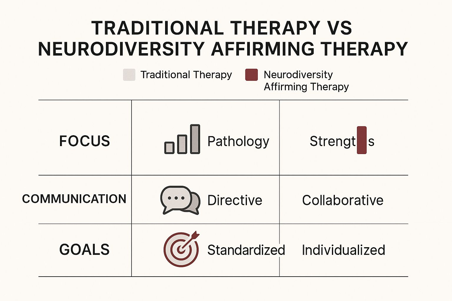 Infographic about neurodiversity affirming therapists