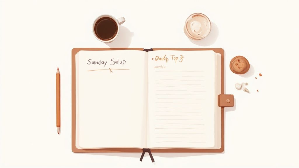 A person successfully using a planner, feeling organized and calm.