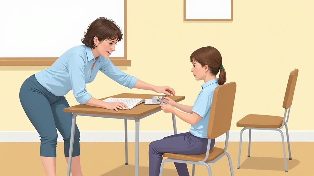A person reviewing documents and checklists for a 504 plan