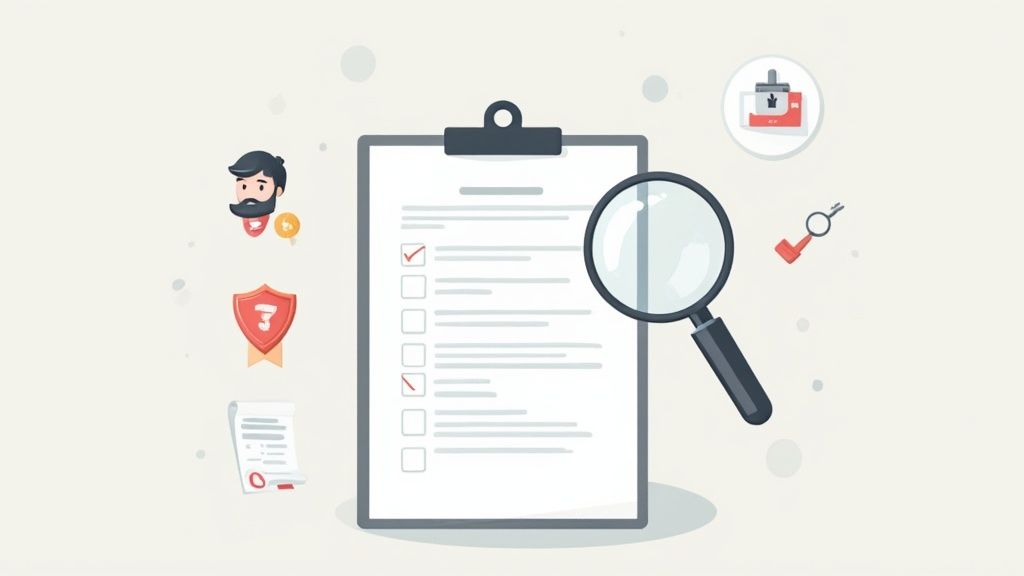 A person carefully reviewing an online provider's website on a laptop, checking for credentials and red flags