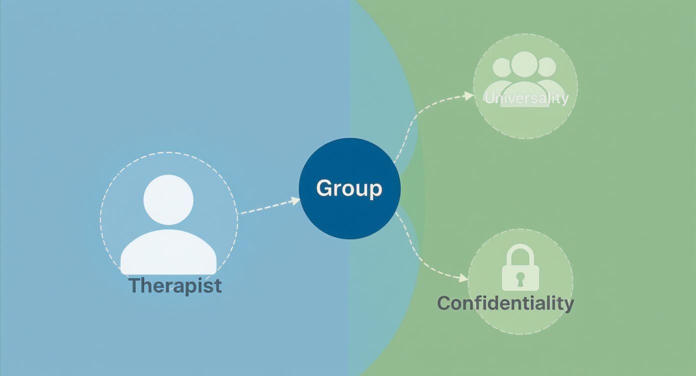 Infographic about group therapy for adults