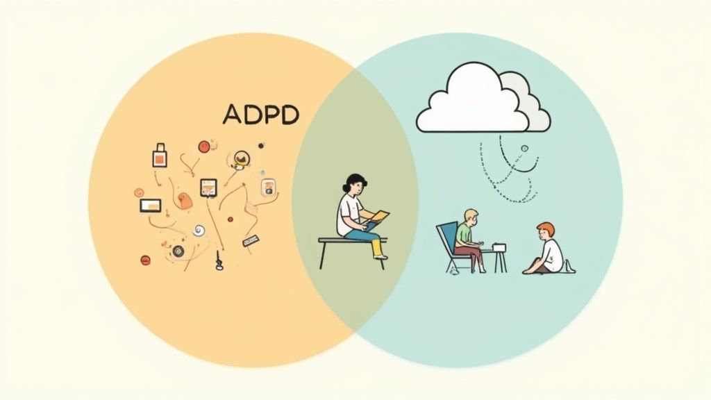Two overlapping circles, one labeled ADHD and one labeled Depression, showing a shared space in the middle.