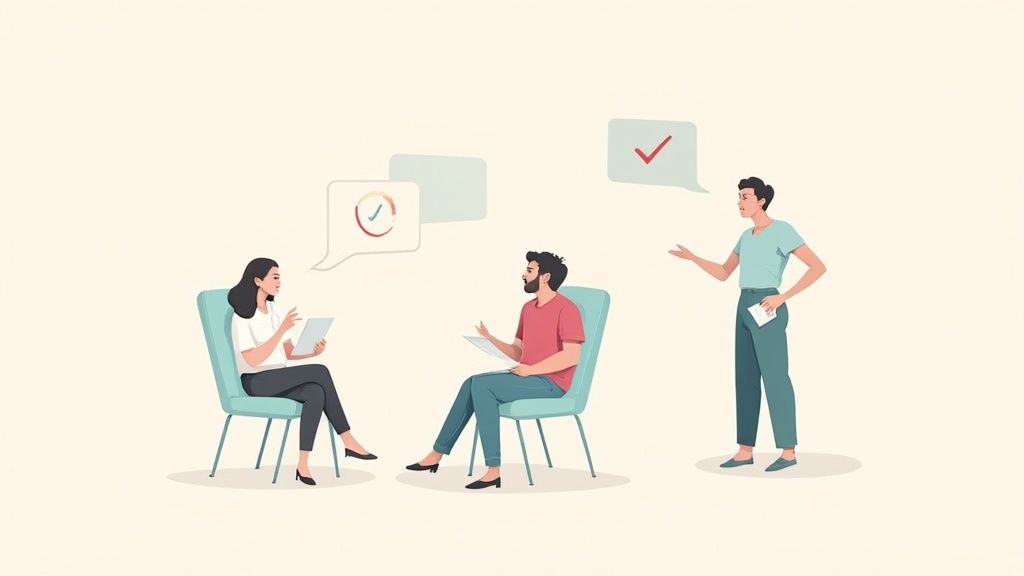 A diverse group of adults sitting in a circle during a supportive group therapy session.