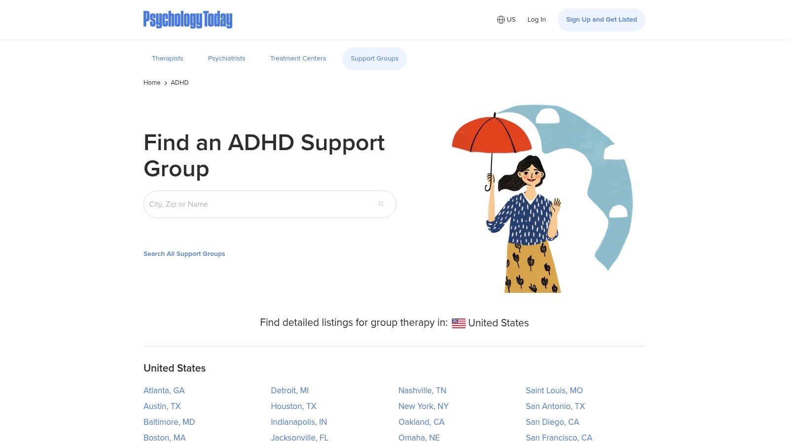 Psychology Today β U.S. Support Group Directory