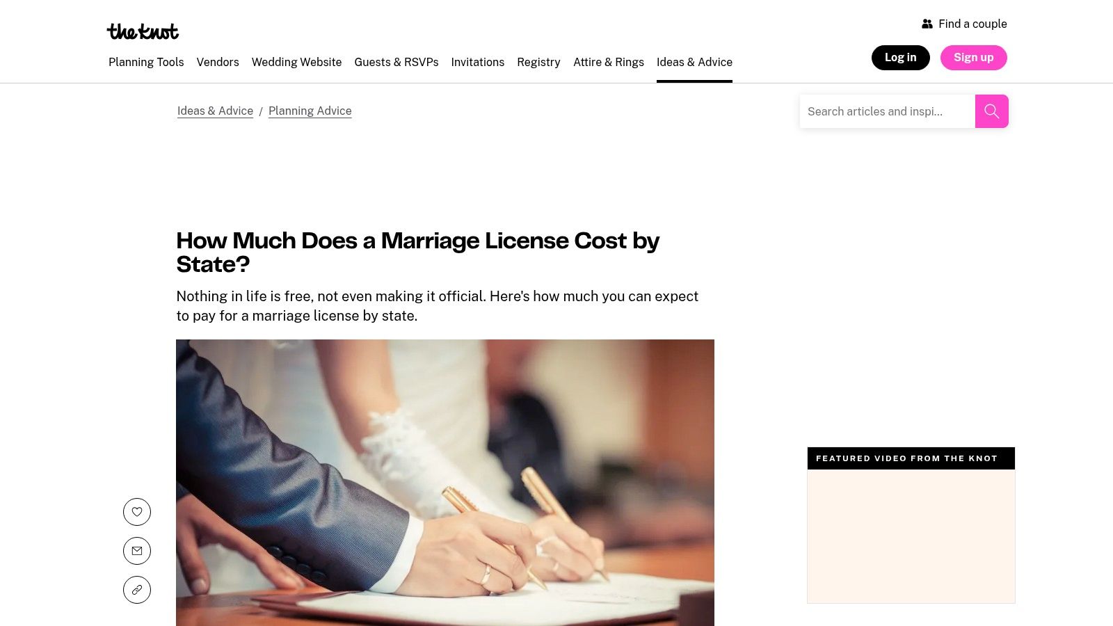 The Knot's guide on marriage license costs and application processes